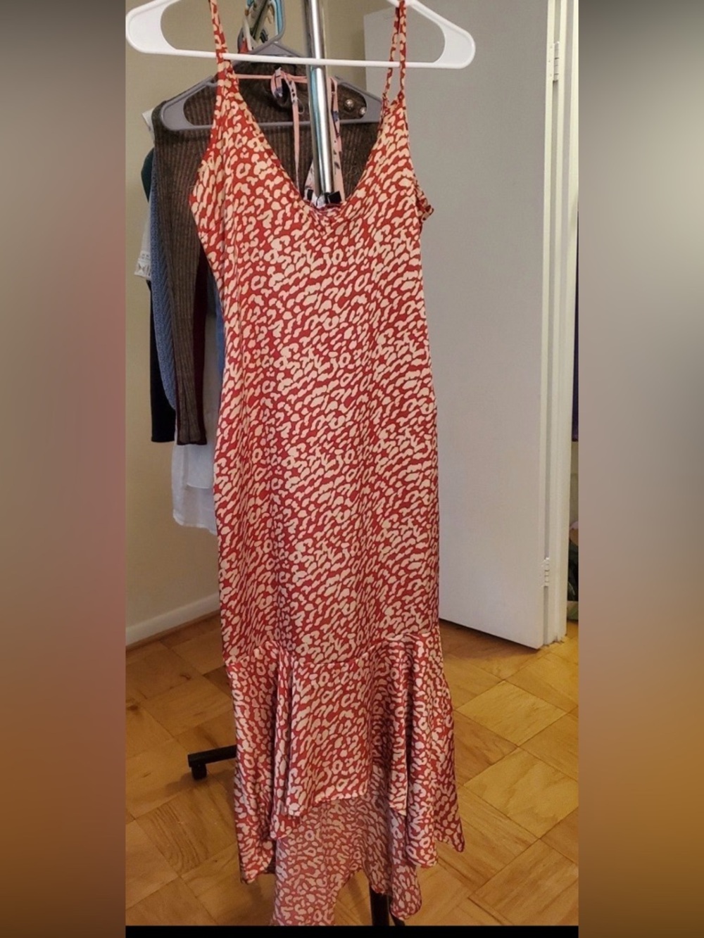 PrettyLittleThing Red and Cream Animal-Print Maxi Slip Dress